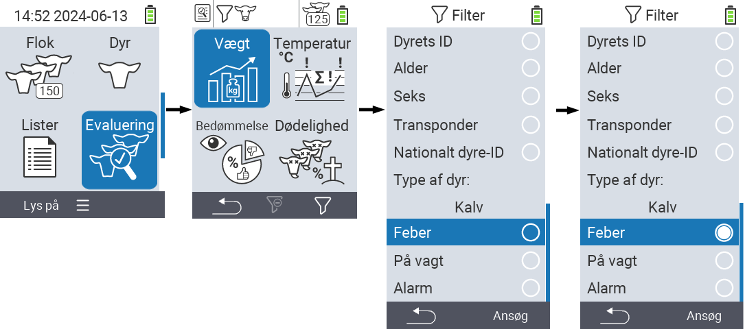 VitalControl: menu Evaluering Opret filter