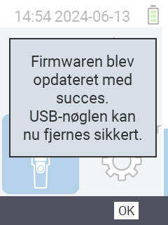 VitalControl: Succesmeddelelse firmwareopdatering