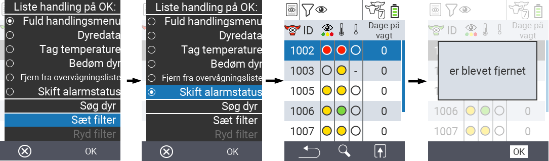 VitalControl Lister Skift alarmstatus