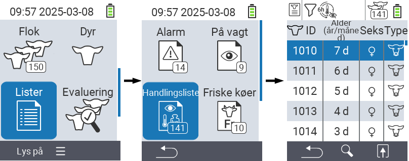 VitalControl Lister Handlingsliste