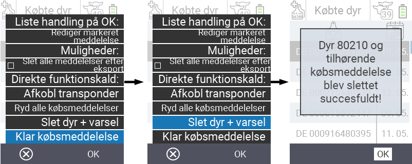 VitalControl: Liste over købte dyr, slet dyr + meddelelse