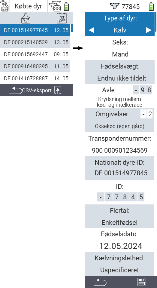 VitalControl: Liste over købte dyr, Rediger dyredata