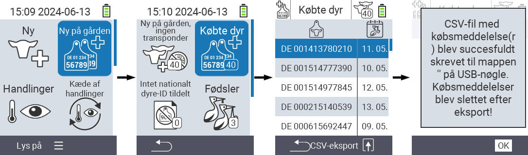 VitalControl: Liste over købte dyr, csv-eksport