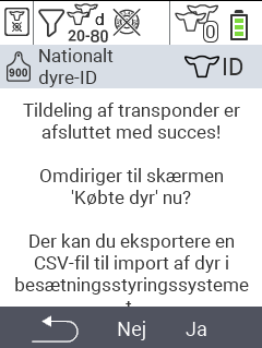 VitalControl: Menu Ny på gården, ingen transponder