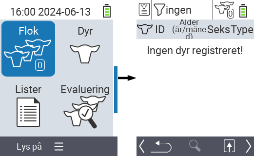 VitalControl: Hovedmenu punkt ‘Herd’, ingen dyr registreret