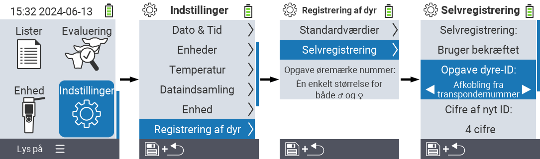 VitalControl: menuindstillinger tildeling af dyre-ID