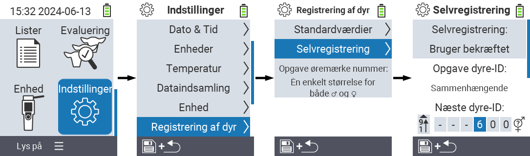 VitalControl: menuindstillinger tildeling af dyre-ID