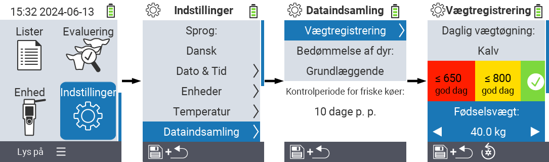 VitalControl: menu settings birth weight