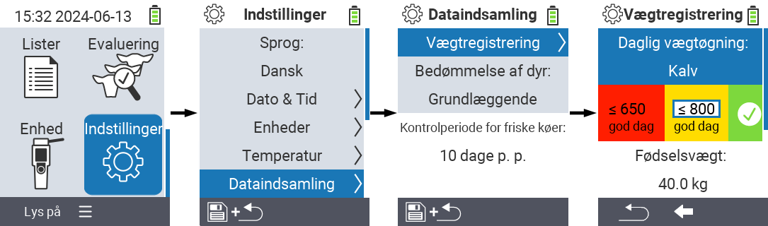 VitalControl: menuindstillinger daglig vægtøgning