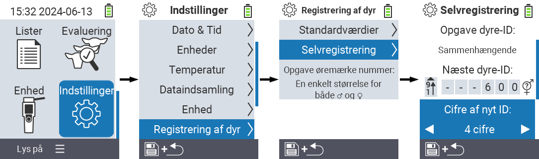 VitalControl: menuindstillinger Ciffer for det nye ID