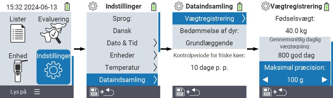 VitalControl: menu path settings maximum precision weight recording