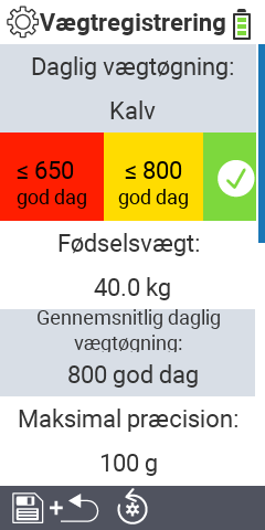 Undermenu elementer indstillinger for vægtregistrering