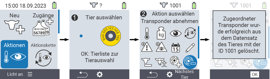 VitalControl: Menüfolge Aktionen Transponder abnehmen
