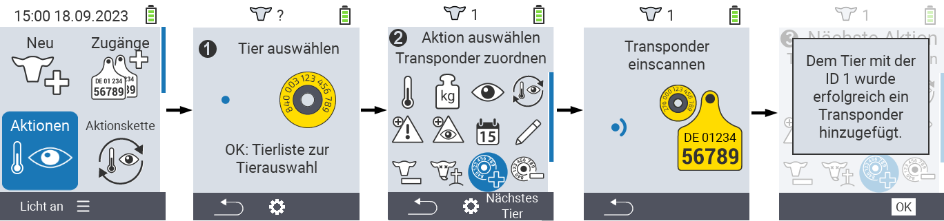 VitalControl: Menüfolge Aktionen Transponder zuordnen