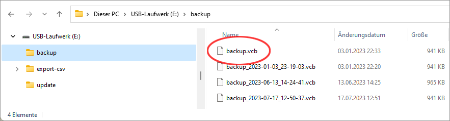 USB-Stick mit Datensicherungsdatei VitalControl