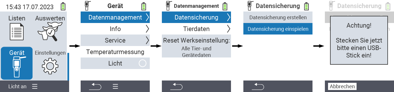 VitalControl: Menüfolge Datenrücksicherung