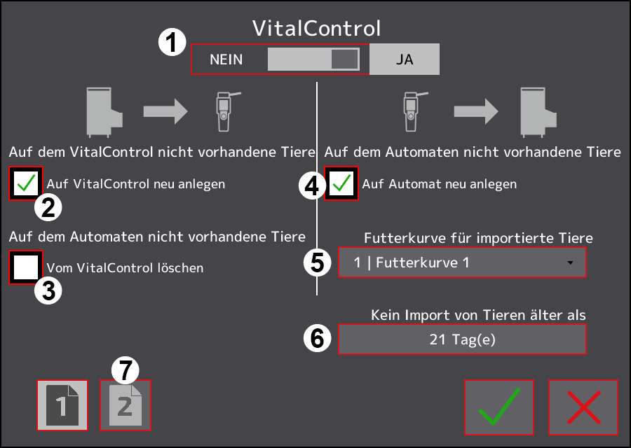 Einstellungsmenü VitalControl: Seite 1