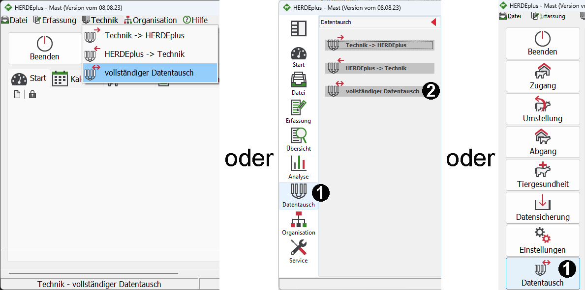 Herde Software: Aufruf der Funktion Datenaustausch