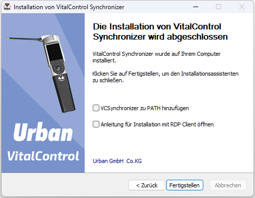 Installation VC-Synchronizer: Abschlussbildschirm