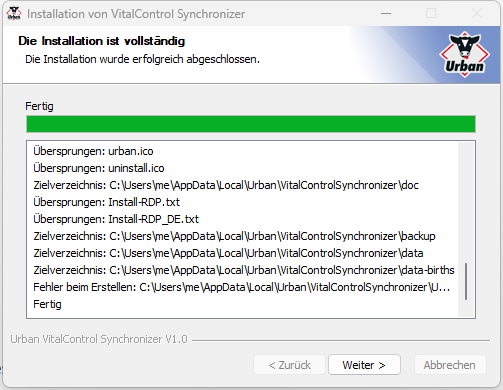 Installation VC-Synchronizer: Installation komplett