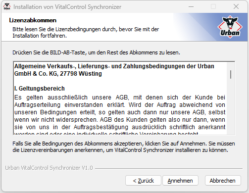 Installation VC-Synchronizer: Lizenzbedingungen