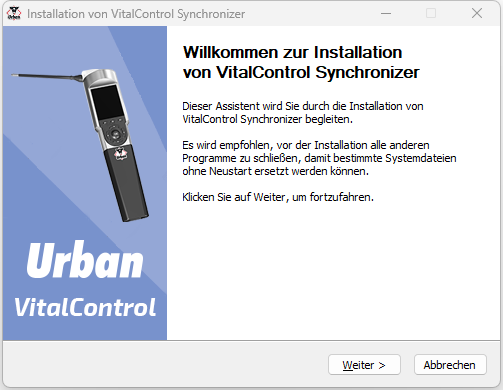 Installation VC-Synchronizer: Willkommensbildschirm