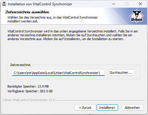 Installation VC-Synchronizer: Auswahl Zielverzeichnis