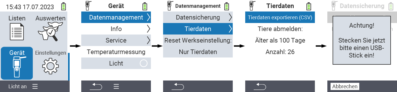 VitalControl: Menüfolge Datenexport