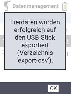 VitalControl: Erfolgsmeldung Datenexport