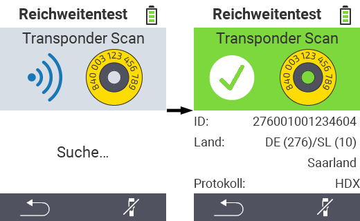 VitalControl: Reichweitentest: Transponder erkannt