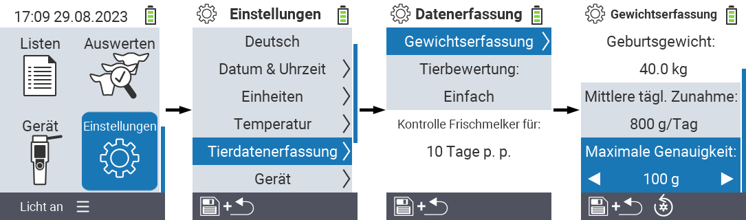 VitalControl: Menüfolge Einstellung Genauigkeit der Gewichtserfassung