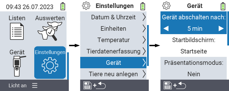 VitalControl: Menüfolge Einstellung Gerät Gerät abschalten nach