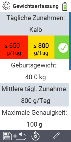 Menüpunkte Einstellungen Gewichtserfassung