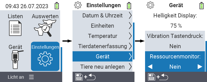 VitalControl: Menüfolge Einstellung Ressourcenmonitor