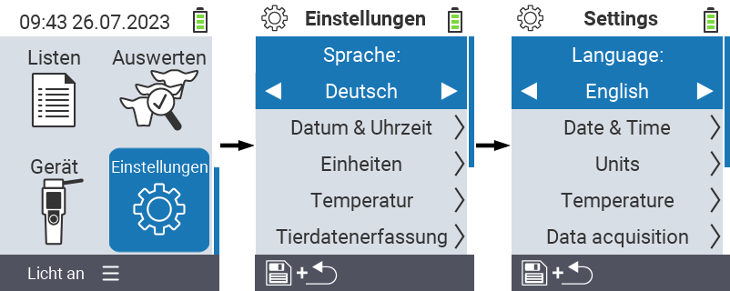 VitalControl: Menüfolge Einstellung Sprache