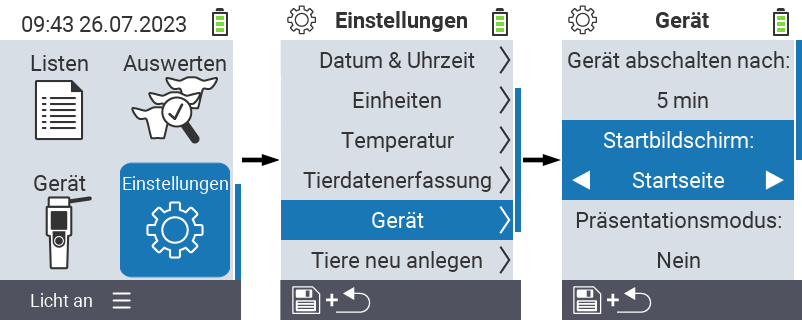 VitalControl: Menüfolge Einstellung Gerät Startseite