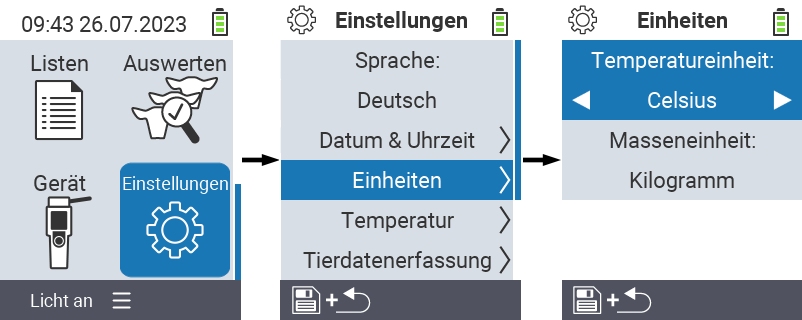 VitalControl: Menüfolge Einstellung Temperatureinheit