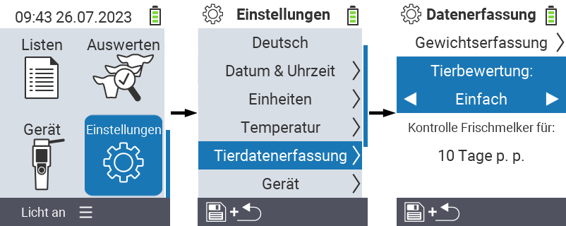 VitalControl: Menüfolge Einstellung Tierbewertung