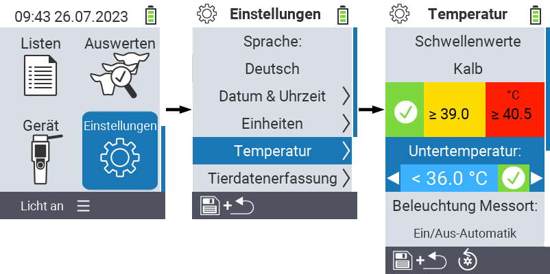 VitalControl: Menüfolge Einstellung Untertemperatur