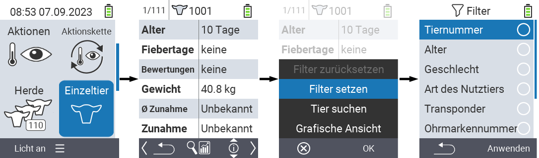 VitalControl: Menüfolge Einzeltier