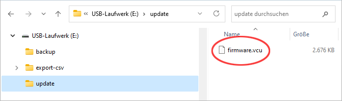 Windows Explorer: USB-Stick mit Firmware-Datei ‘firmware.vcu’