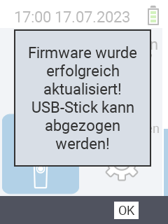VitalControl: Erfolgsmeldung Aktualisierung Firmware