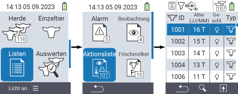 VitalControl Listen Aktionsliste