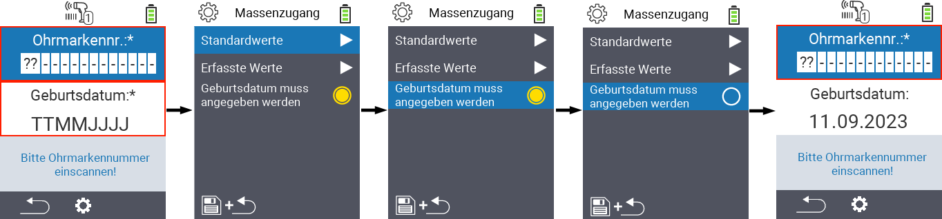 VitalControl: Menüfolge Neu Massenzugang