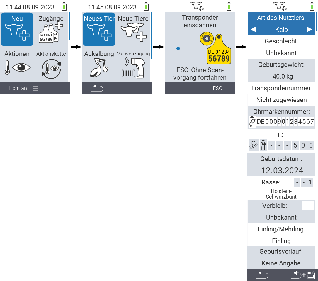 VitalControl: Menüfolge Neu Neues Tier