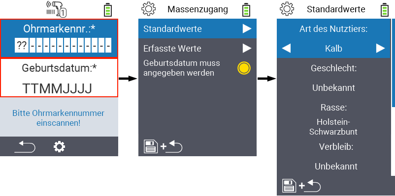VitalControl: Menüfolge Neu Standardwerte