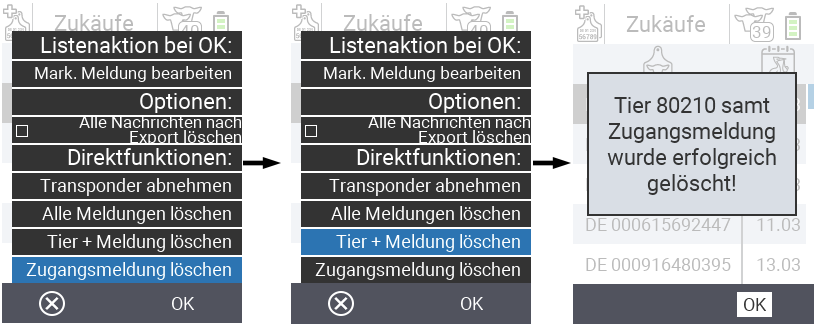 VitalControl: Menüfolge Zugänge Zukäufe