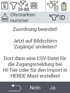 VitalControl: Menüfolge Zugänge Zukäufe, kein Transponder
