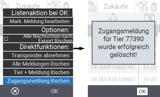 VitalControl: Menüfolge Zugänge Zukäufe