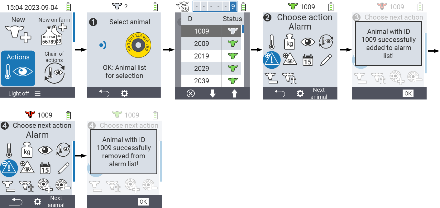 VitalControl: Menu Actions Alarm